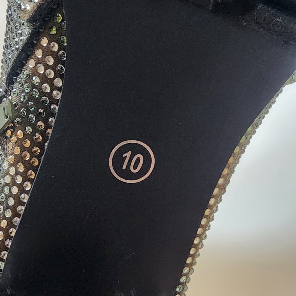 GLAM CAMO Crystal Studded Lug Sole Combat Stiletto Heel Boots - Size 10 LIKE NEW - Picture 9 of 10